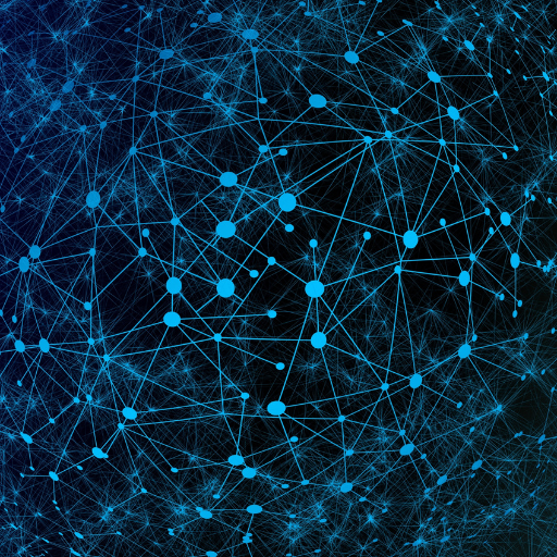 Blue dots connecting to other blue dots. Black background.